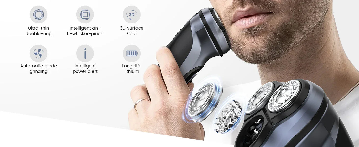 SEJOY Rechargeable Wet & Dry Use Electric Shaver Pop-up Hair Trimmer Rotary Shaving Machine Razor - Evallys.com