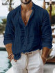 Casual Breathable Loose Cotton Linen Shirt Mens Spring Autumn Leisure Solid Color Cardigan Tops Men Vintage Button Lapel Shirts - Evallys.com