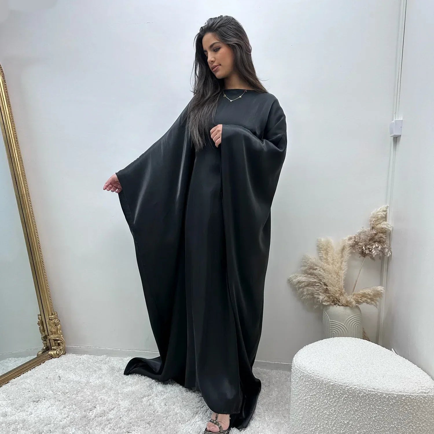 Eid Ramadan Batwing Butterfly Satin Abaya Dubai Luxury Muslim Kaftan Maxi Dress Women Kebaya Robe Caftan Marocain Femme Vestidos - Evallys.com