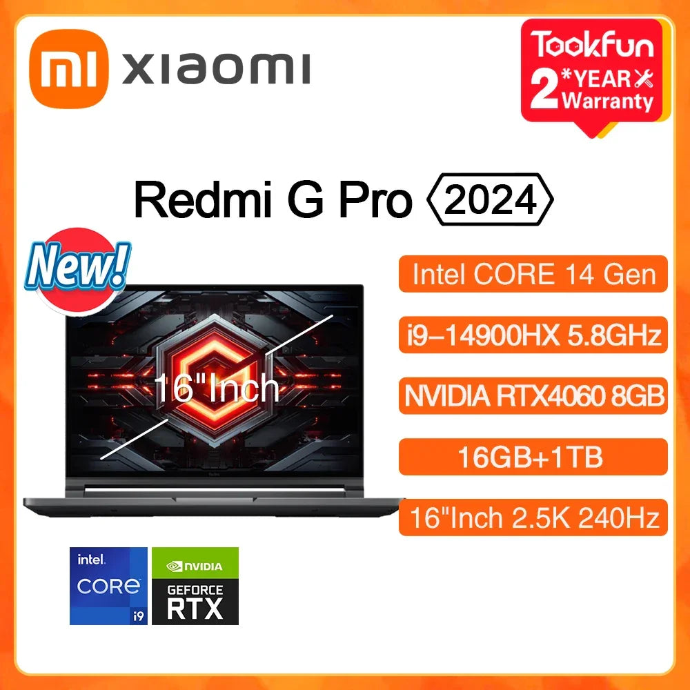 XIAOMI Redmi G Pro Gaming Laptop 2024 Intel Core i9-14900HX NVIDIA Geforce RTX 4060 16"Inch 2.5K 240Hz RAM 16GB SSD 1TB Gamer PC - Evallys.com