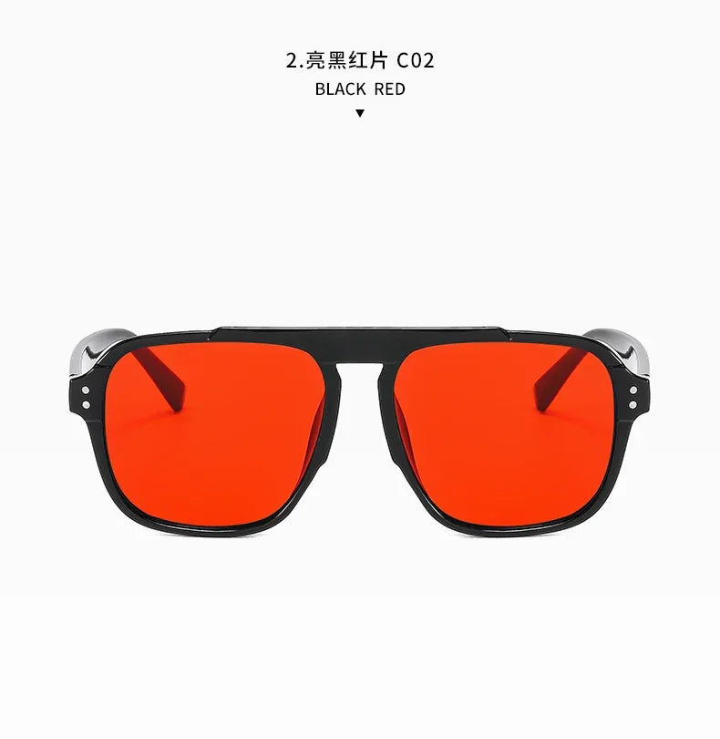 SORVINO Oversized Red Square Rivets Sunglasses Fashion Women Vintage Brand Designer Men Trendy Yellow Sun Glasses Shades UV400 - Evallys.com