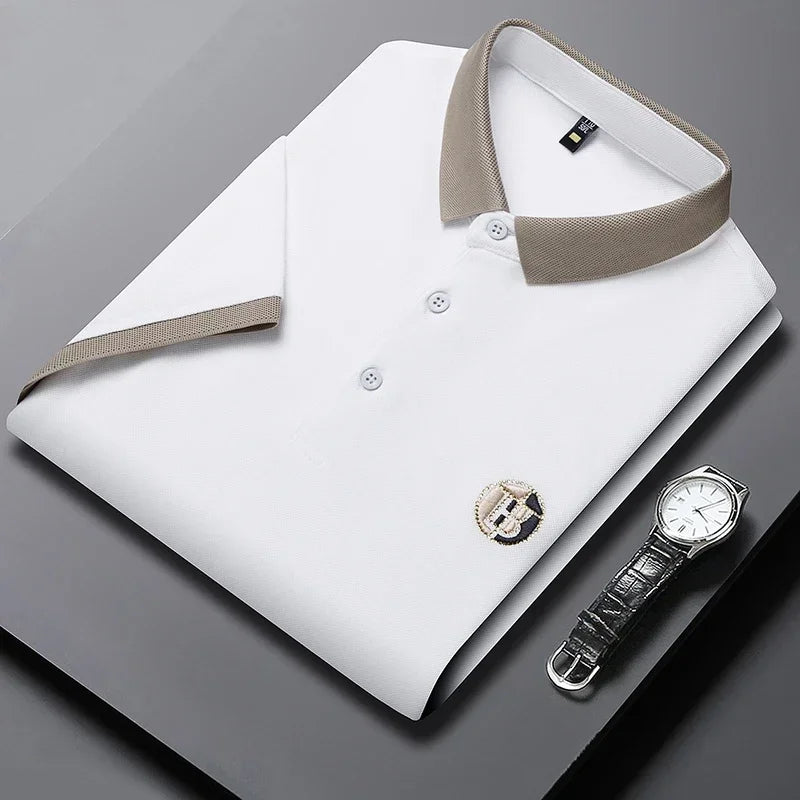 2024 Men's New Embroidered Cotton Business Leisure Short Sleeved POLO Shirt Fashion Short Sleeved Comfortable and Breathable Top - Evallys.com