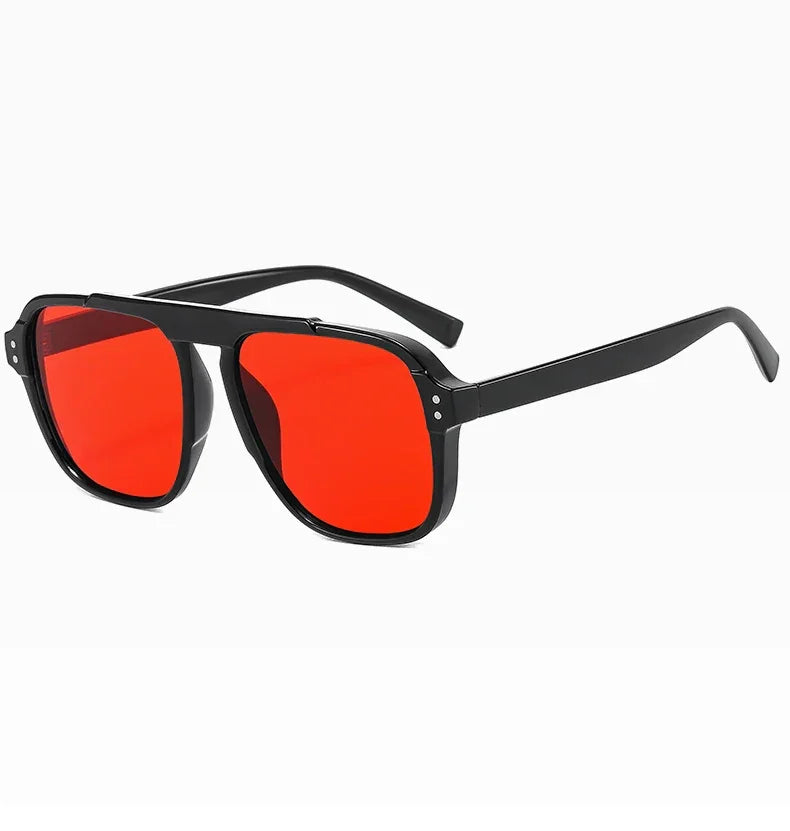 SORVINO Oversized Red Square Rivets Sunglasses Fashion Women Vintage Brand Designer Men Trendy Yellow Sun Glasses Shades UV400 - Evallys.com