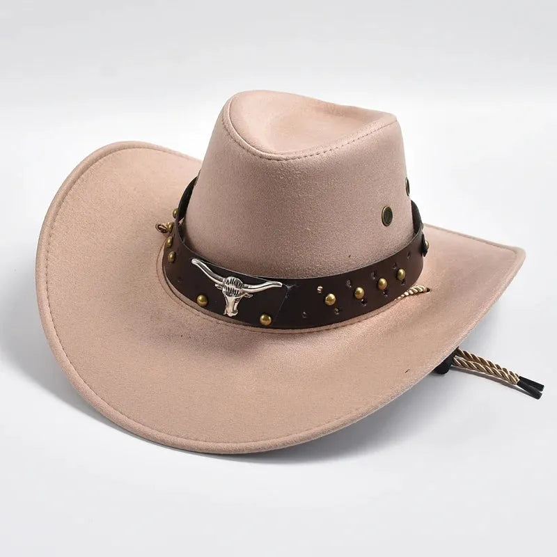 Vintage Suede Western Cowboy Hat – Party & Cosplay Big-Brim Cap - Evallys.com