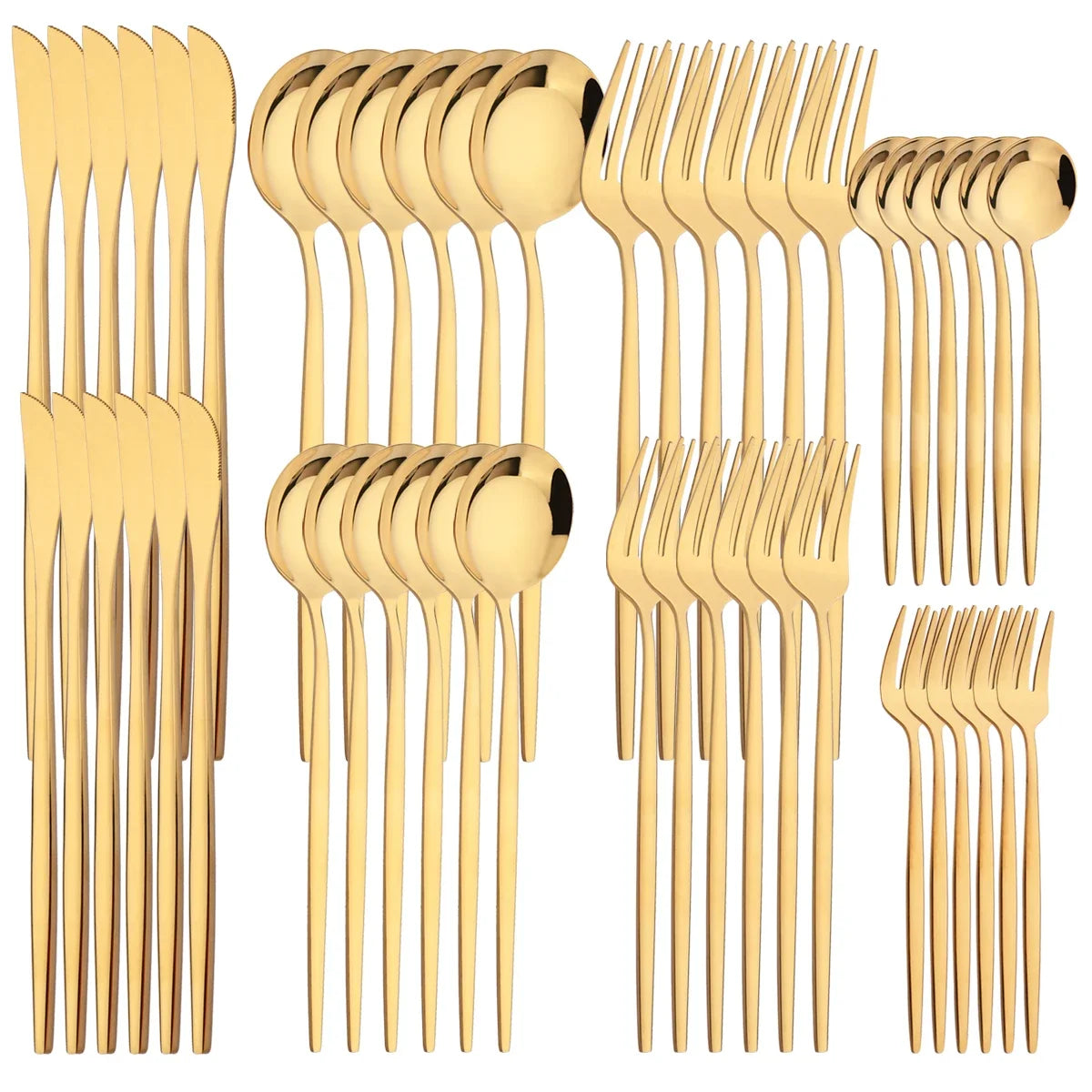 48pcs Black Gold Cutlery Set Knife Fork Coffee Spoon Dinnerware Stainless Steel Tableware Flatware Western Kitchen Silverware