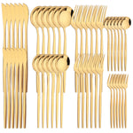 48pcs Black Gold Cutlery Set Knife Fork Coffee Spoon Dinnerware Stainless Steel Tableware Flatware Western Kitchen Silverware