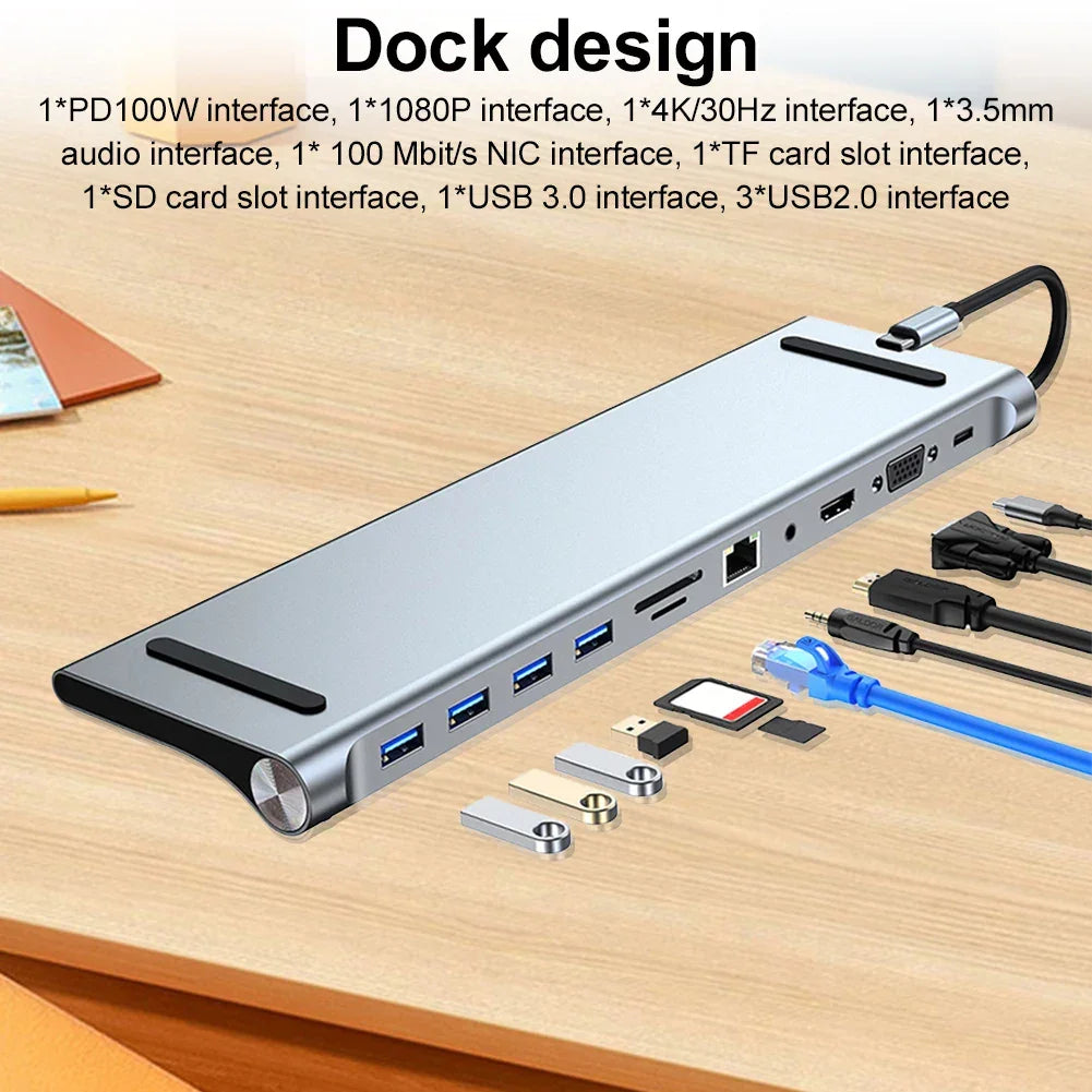 11 in 1 USB C Docking Station 1* USB 3.0 3*USB2.0 USB C Hub Triple Display Multiport Adapter for Dell/Surface/HP/Lenovo Laptops - Evallys.com