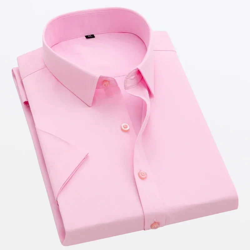 White Short-sleeved Shirt Men's Summer New Solid Color Ice Silk Thin Business Formal Casual Office No-iron Shirt Large Size 5XL - Evallys.com