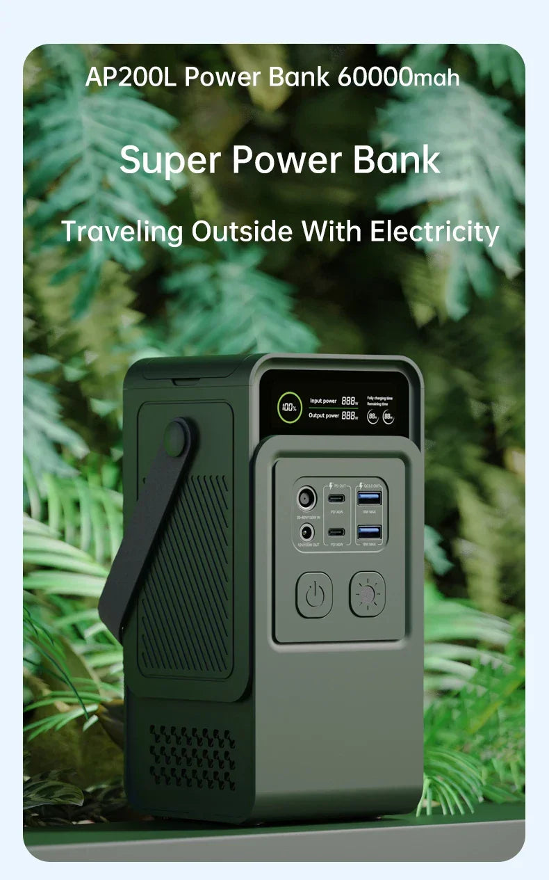 200W Portable Power Bank – 192Wh LiFePO4 Solar Generator for Camping
