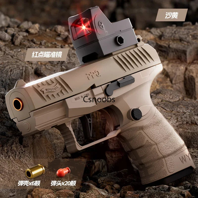 Small Black Toy Gun Mini PPQ Continuous Firing Shell Throwing Gun Model Soft Bullet Launcher BlowBack Airsoft Pistol for Kids - Evallys.com