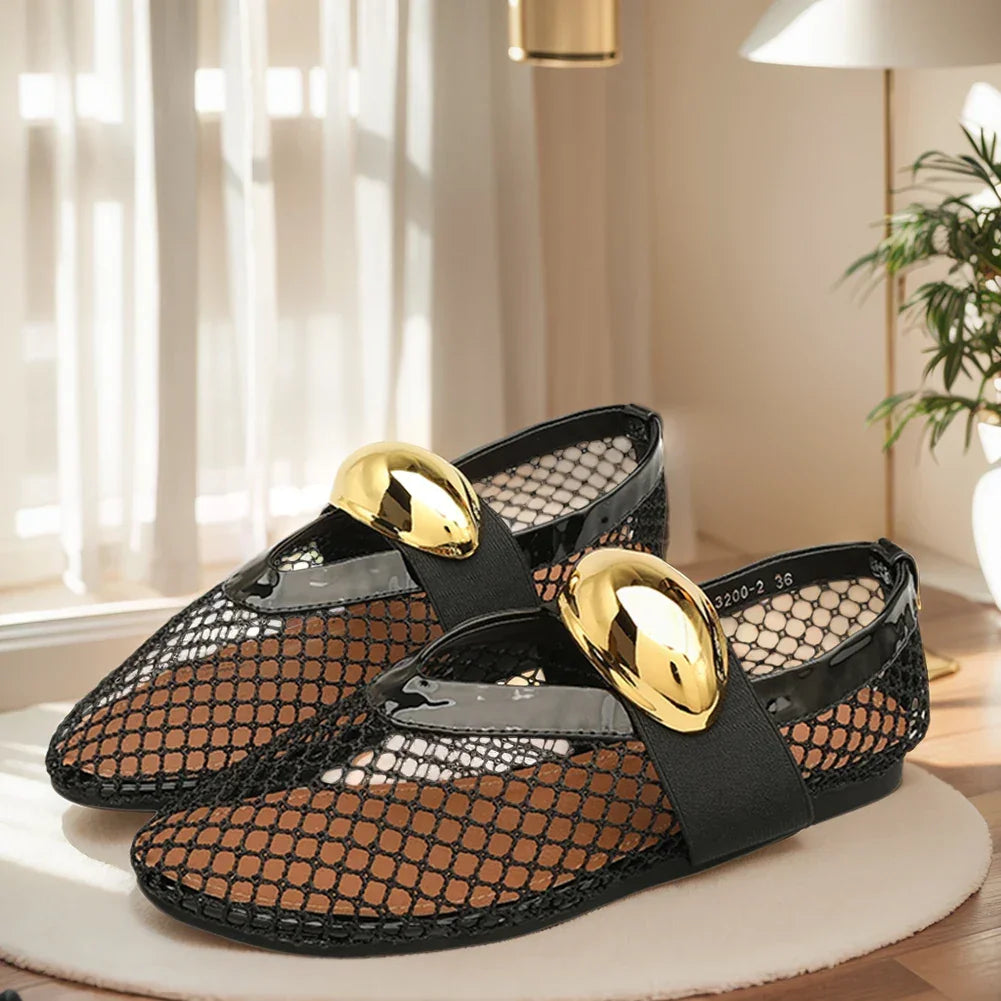 Women Mesh Ballet Flats Fishnet Ballerina Flats Comfortable Slip On Ballerina Shoes Round Toe Ballet Shoes for Outdoor Travel - Evallys.com