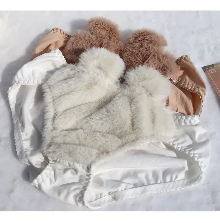 Japanese Girls Winter Soft Ropa Interior Cute Lingerie for Women Cartoon Bear Students Plush Sexy Bras Wireless Thin Bra Set - Evallys.com