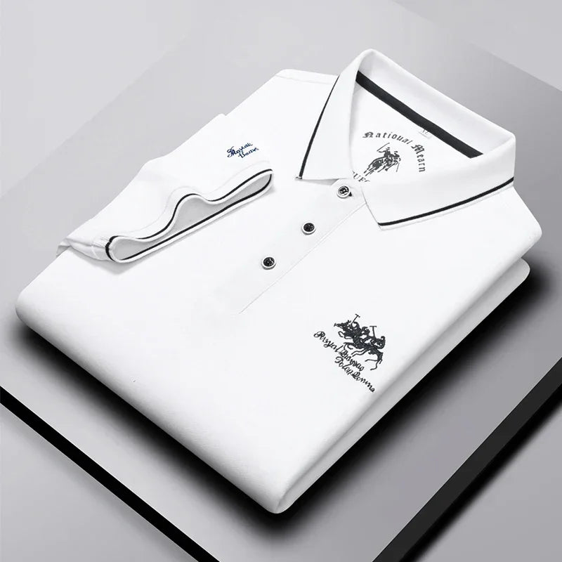 Men's Business Casual Short Sleeved Embroidered Solid Color Polo Shirt Fashionable Breathable Comfortable Summer Versatile Top - Evallys.com