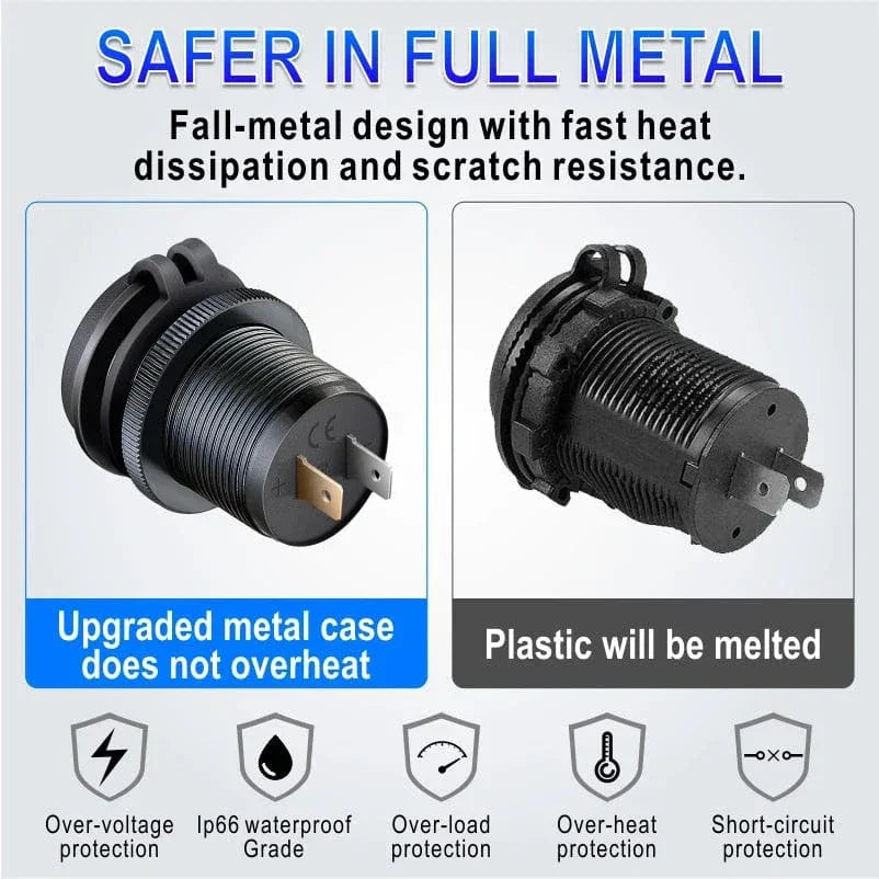USB C Car Charger Socket DC Super Fast Charging QC3.0 & PD for 12V/24V Car Marine ATV type c port socket for Audi q5 a8 a1 a3 4 - Evallys.com