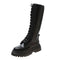 Women Motorcycle Boots Wedges Flat Shoes Woman High Heel Platform PU Leather Boots Lace Up Women Shoes Black Boots Girls2021 - Evallys.com