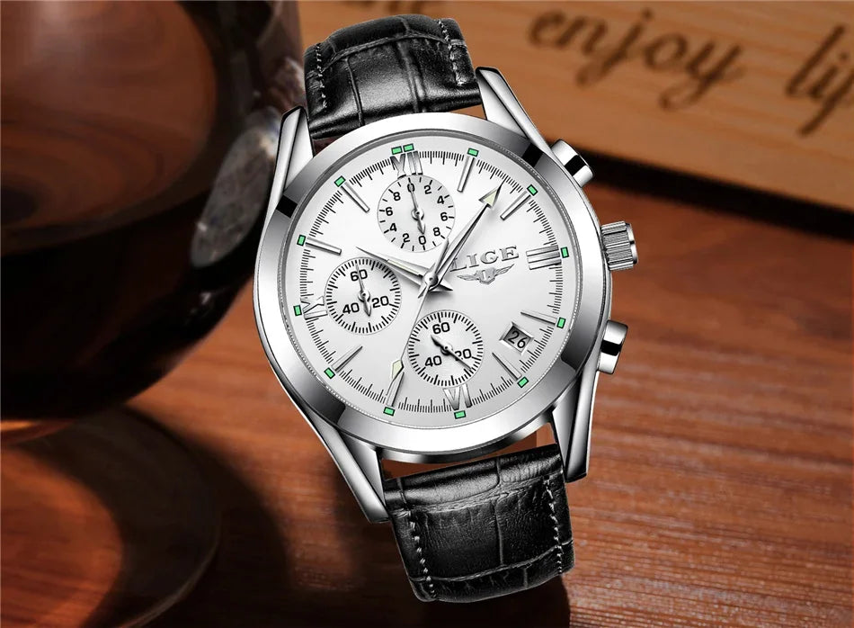 LIGE Men Watch Top Brand Luxury Waterproof Luminous Sport Wristwatch Quartz Military Genuine Leather Relogios Masculino+Box - Evallys.com