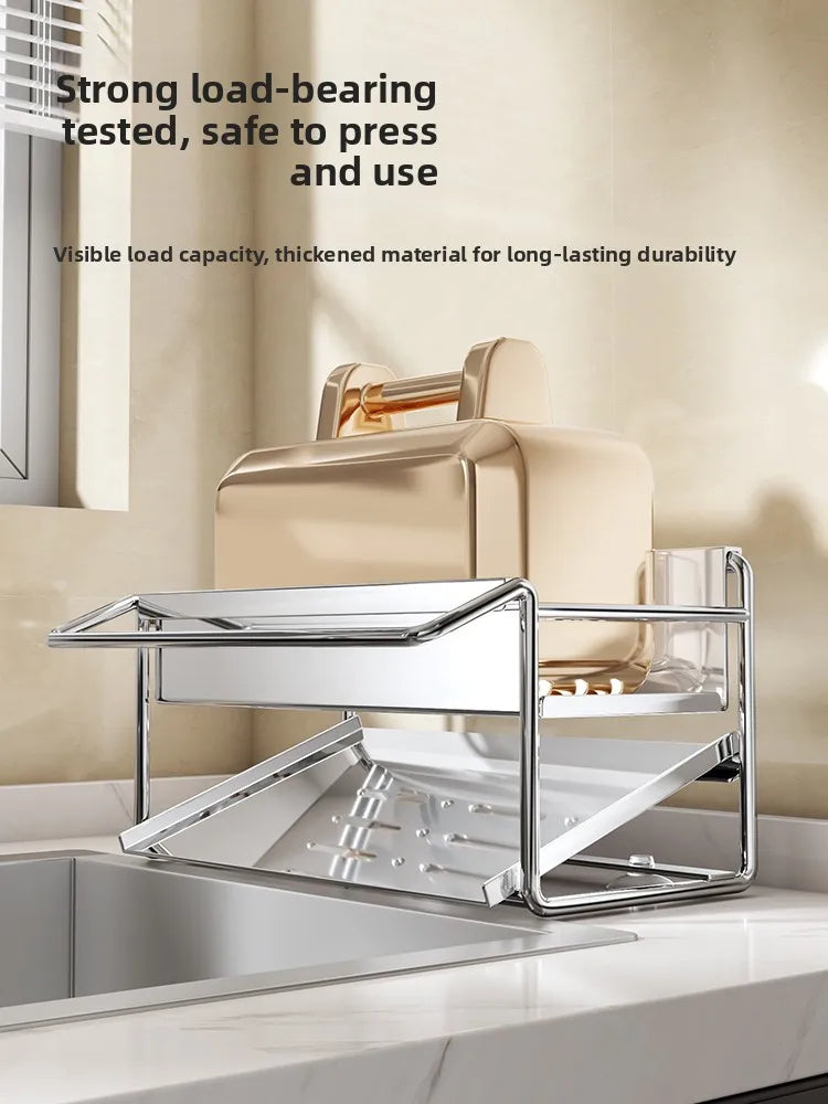 Stainless steel sponge rack sink drain rack Multifunctional countertop rag storage rack Sponge storage rack kitchen supplies