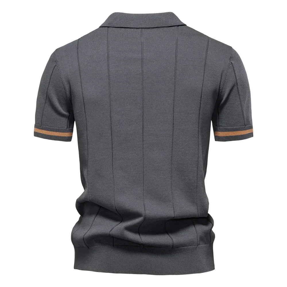 AIOPESON Men's Solid Color Sport Zipper Polo Shirt Athletic Social Polo Shirts for Men Office Slim Fit Polo - Evallys.com