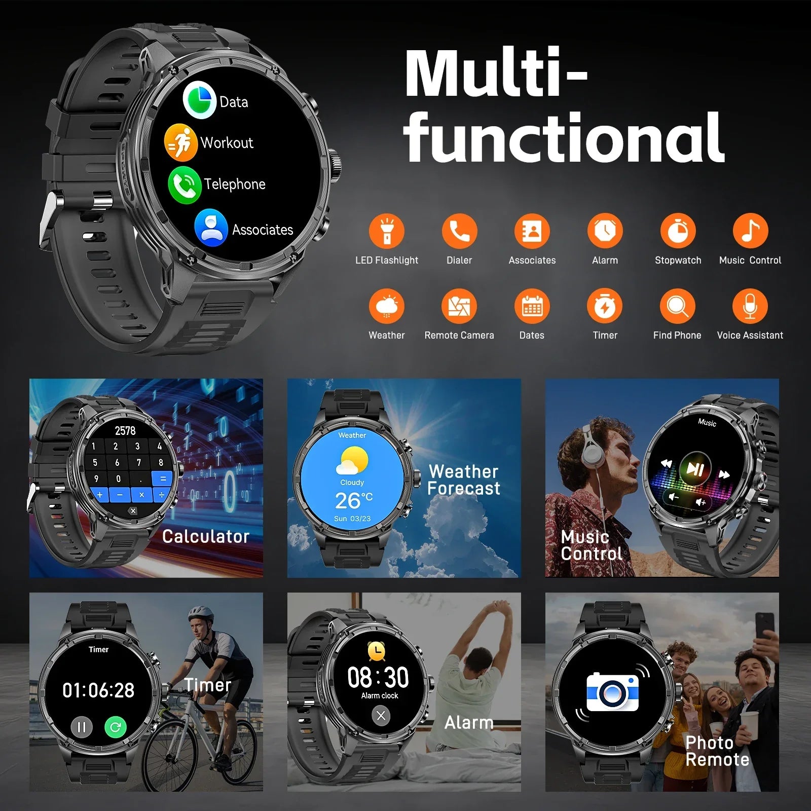 LaNikar New Military Smart Watches for Men 1.85”HD Rugged Smart Watch 710mAh Battery 100+ Sports Modes Heart Rate Sleep Monitor - Evallys.com