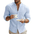 Men's Henry Shirts Cotton Linen Slim Fit Causal Hawaiian Solid Color Basic Style Spring Summer Breathable Men Clothing - Evallys.com