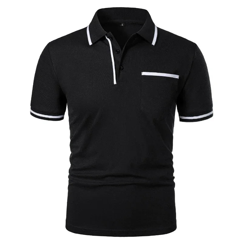 New Men's Short Sleeve Polo Shirts Solid Color Casual T-shirt Summer Trendy Breathable Loose Basic Splice Top Pockets Men Shirts - Evallys.com