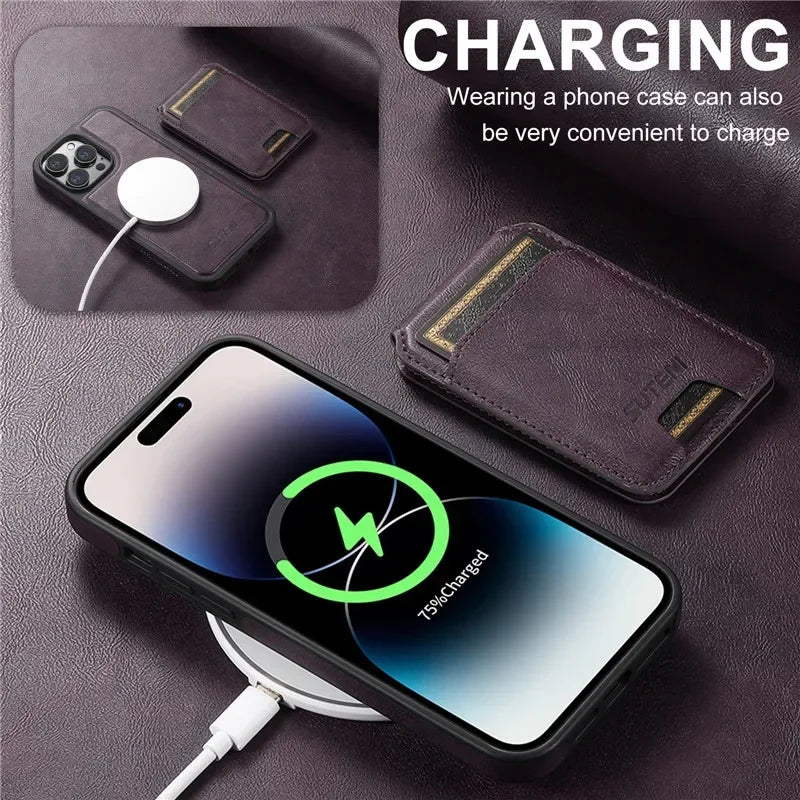 2 in 1 detachable With Magsafe Wireless Charging Wallet Leather Phone Case For iPhone 16 15 Pro Max 14 13 12Pro Magnetic Cover - Evallys.com