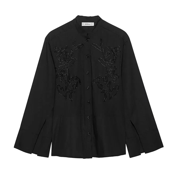 HipSeam Embroidery Shirt – Elegant Women’s Casual Long Sleeve Blouse - Evallys.com