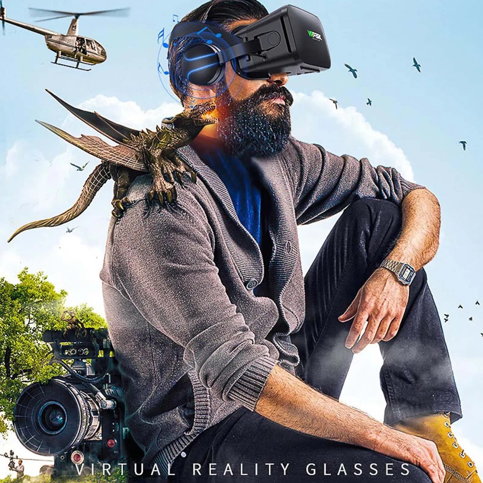 Adjustable VR Glasses HiFi Headset Immersive 3D Virtual Reality Glasses For IOS Android PC With Wireless Handle Eye Protection - Evallys.com