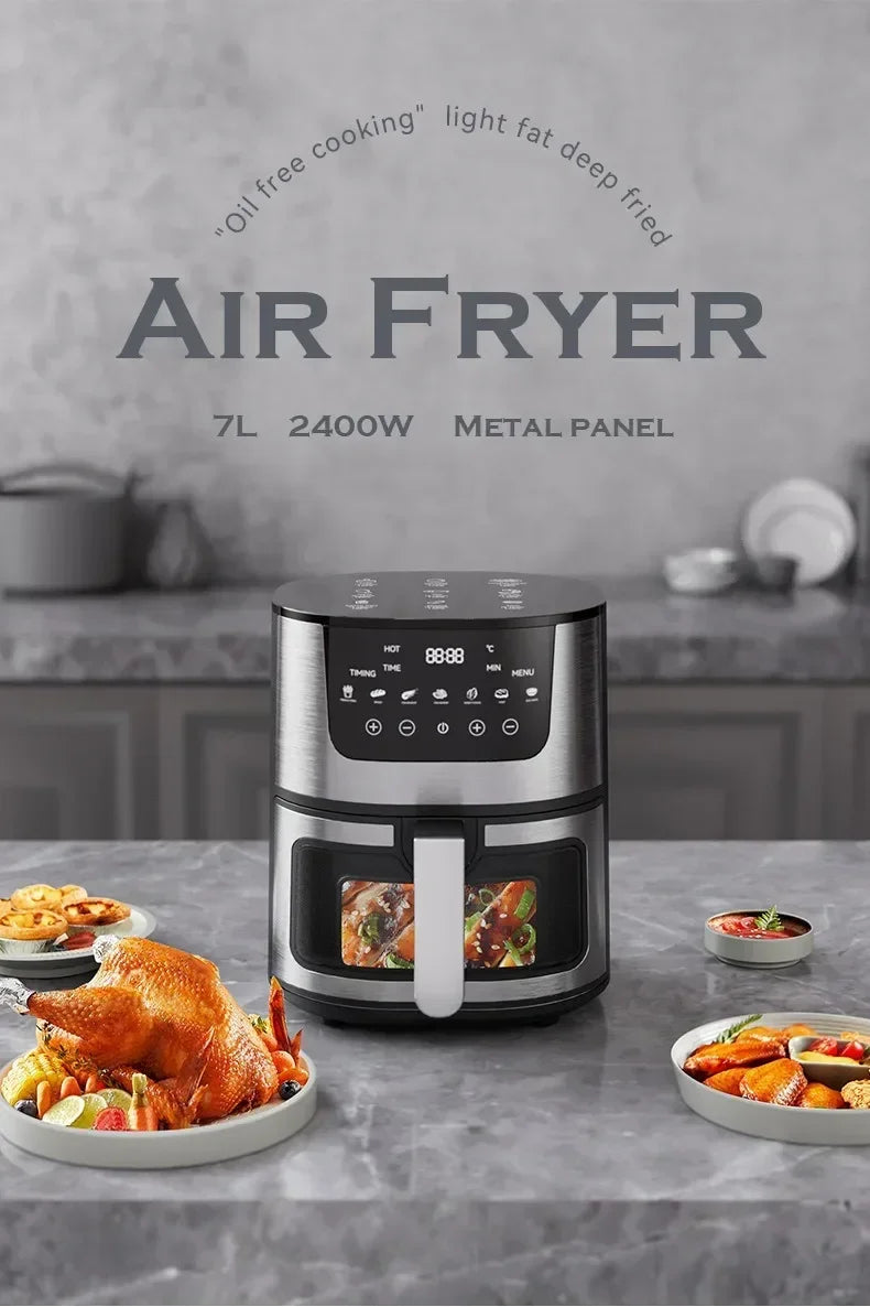7L Electric Air Fryer Smart Multi-function Hot Convection Oven Deep Fryer Without Oil LED Touch Control 1400W Visible Window - Evallys.com