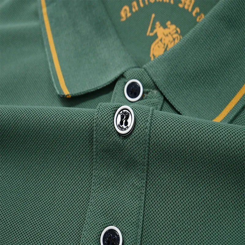 Men's Business Casual Short Sleeved Embroidered Solid Color Polo Shirt Fashionable Breathable Comfortable Summer Versatile Top - Evallys.com