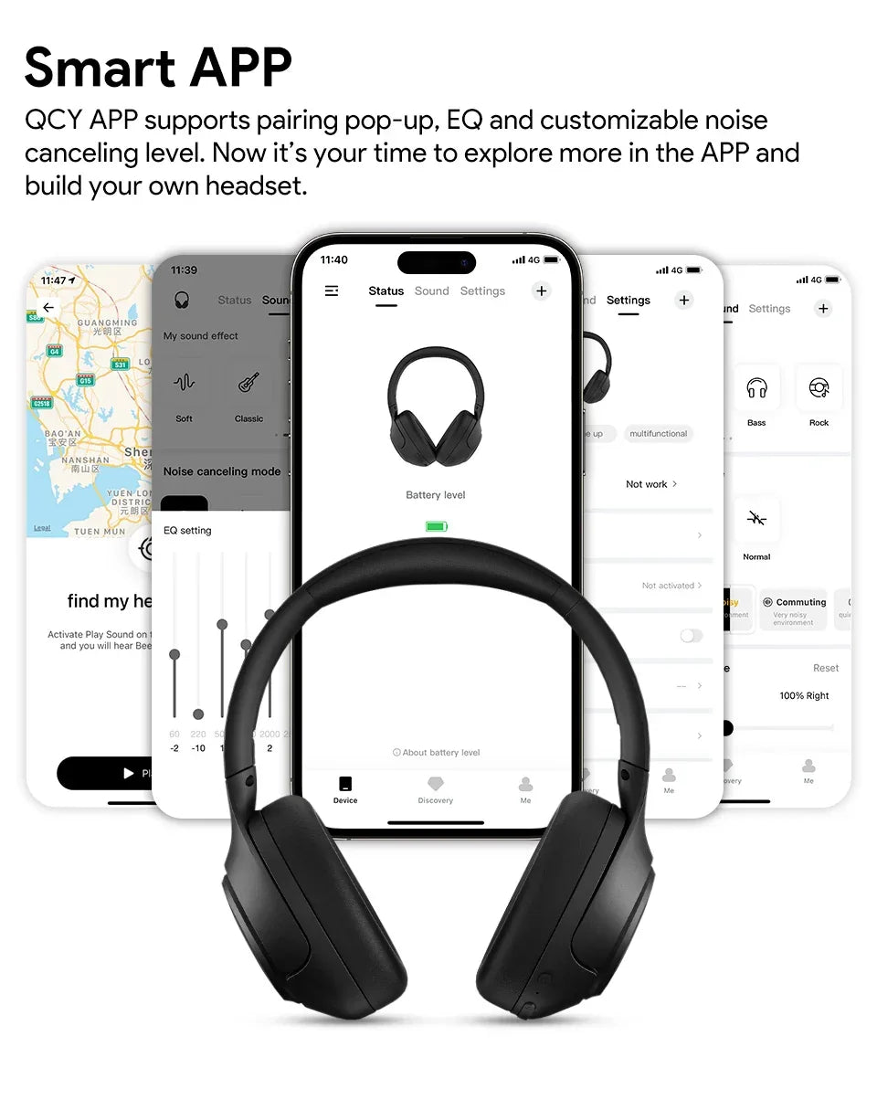 QCY H3 ANC Wireless Headphones Bluetooth 5.4 Hi-Res Audio Over Ear Headset 43dB Hybrid Active Noise Cancellation Earphones 60H - Evallys.com