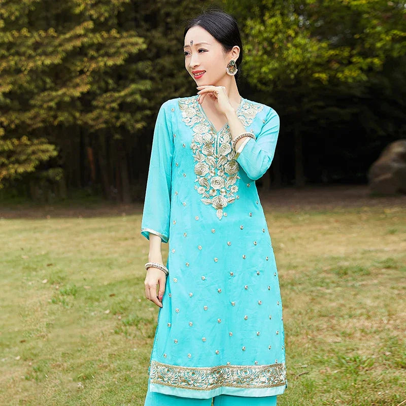 Exotic Indian Dance Dress – Ethnic Sari Style Two-Piece Set for Women - Evallys.com