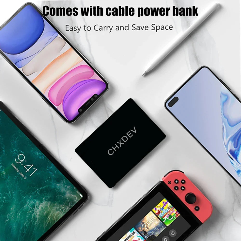 Power Bank For iPhone 5MM Ultra Thin 5000mAh Portable Fast Charging External Battery Built In Cable For Samsung iPhone XIAOMI - Evallys.com