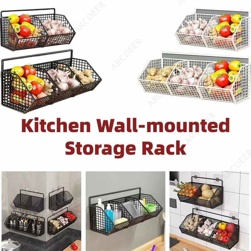 Kitchen Storage Shelf Wall Mounted Bathroom Organizer Basket No Drill Adhesive Mount Rack for Vegetable Fruit Drain Baskets