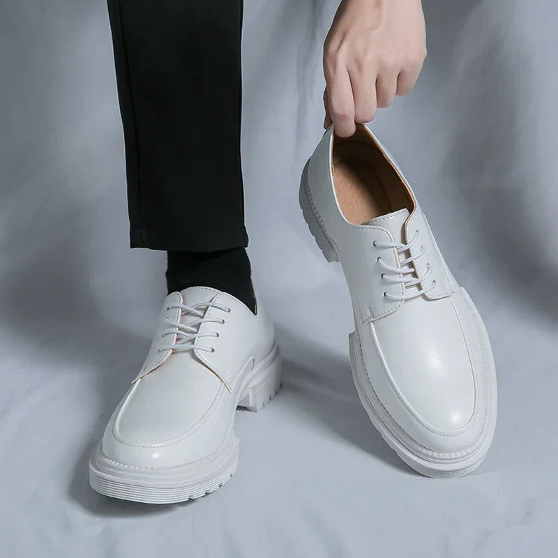 Mens Oxford White Leather Shoes Whole Luxury Formal Business Wedding Dress Shoes for men Thick bottom Casual Original Moccasins - Evallys.com
