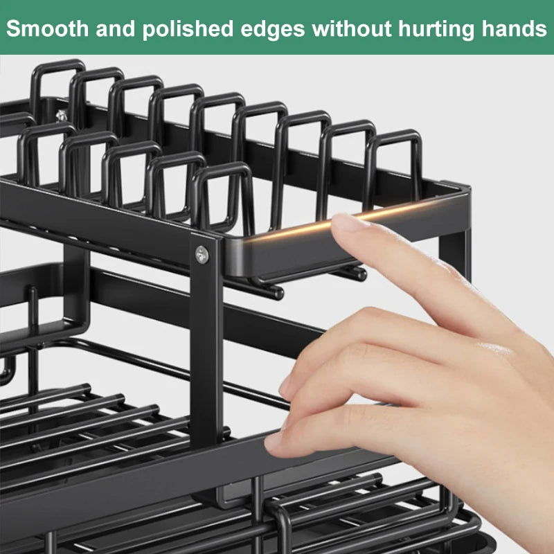 Dish Drying Rack for Kitchen Counter - Large Dish Rack with Drainboard, Adjustable Swivel SpoutRustproof Dish Drainer, Black