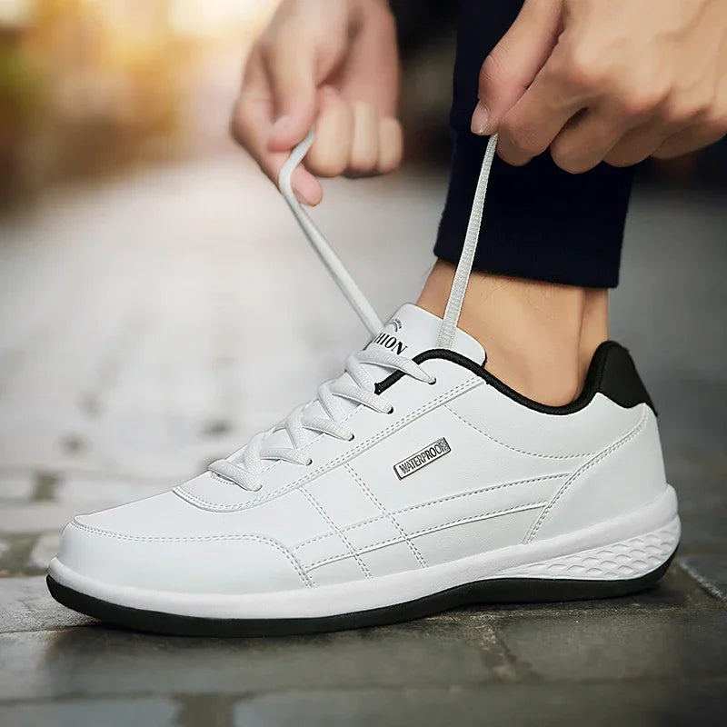 PUAMSS Men’s PU Leather Sneakers – Breathable Casual Non-Slip Shoes - Evallys.com