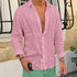 Spring New Casual Linen Shirts Mens Long Sleeve Button-up Turn-down Collar Shirt Seaside Beach Vintage Men Solid Color Cardigans - Evallys.com