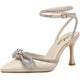 Women's Rhinestone Bow Heels Ankle Strap Pointed Toe Stiletto Heeled Sandals Wedding Bridal Dress Pumps Shoes - Evallys.com