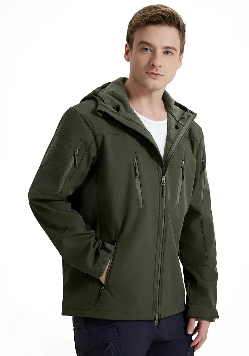 Men's Waterproof Softshell Tactical Jacket Winter Windproof Fleece Hoodie Jacket Outdoor Hiking Skiing Windbreaker Coat - Evallys.com
