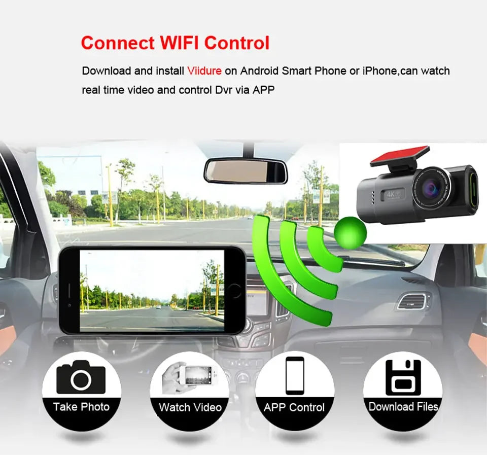 Dash Cam Dual Lens 4K UHD Recording Car Camera DVR Night Vision Video Recorder Built-In Wi-Fi Support GPS 24H Parking - Evallys.com