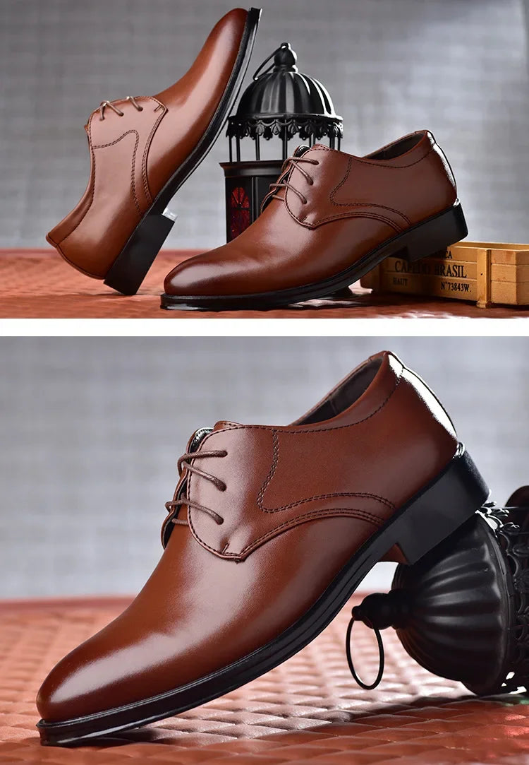 Men Dressing Shoes Formal for Men's Casual Shoe Leather Social Wedding Designer Pointed Toe Black Office Winter Shoes Brand 2023 - Evallys.com