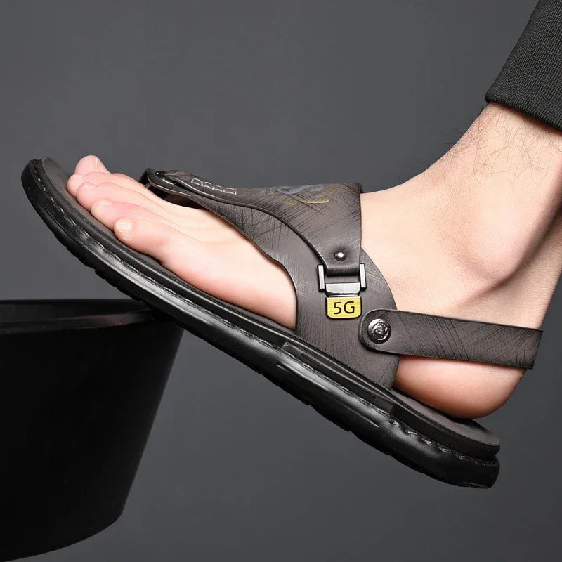 Men’s Summer Casual Leather Sandals – Designer Outdoor Leisure Shoes - Evallys.com
