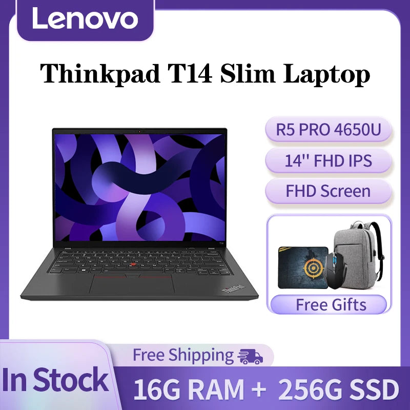 Lenovo Thinkpad T14 Laptop AMD R5 PRO 4650U 16GB 256GB SSD Slim Series 14 Inch FHD LED Backlit Screen  Business Notebook - Evallys.com # #