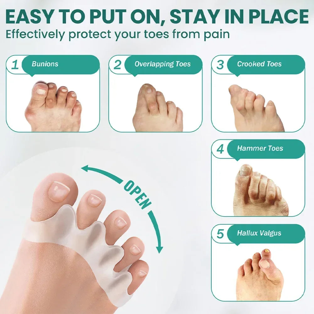 1 Pair Silicone Toe Separator, Bunion Corrector,Hammer Toe Corrector, Soft Silicone Material for Toe Separation Foot Care Tool - Evallys.com