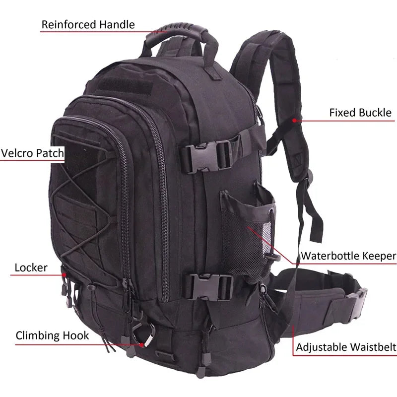 LQARMY 60L Military Tactical Backpack Army Molle Assault Rucksack Outdoor Travel Hiking Rucksacks Camping Hunting mochila hombre - Evallys.com