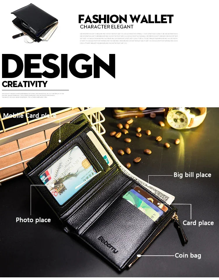 RFID Theft Protect Coin Bag zipper men wallets famous brand mens wallet male money purses Wallets New Design Top Men Wallet - Evallys.com