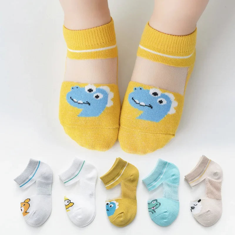 5 PAir Set Children Socks Summer Fishnet Boy Socks Spring Summer Thin Mesh Boat Socks Boys Girls Short Socks - Evallys.com