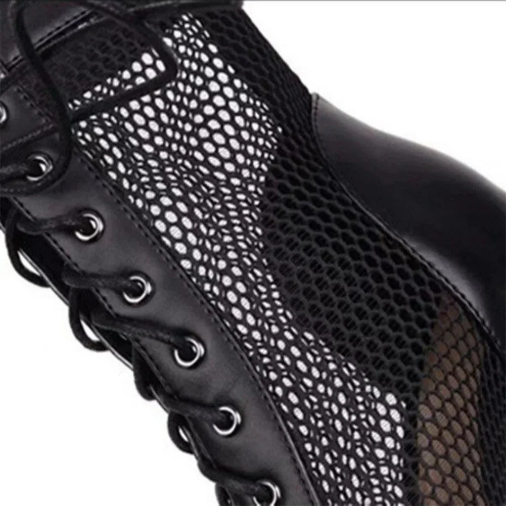 Women Mesh Sandals Breathable High Top Sandals Peep Toe Dance Shoes High Heel Summer Booties for Ballroom - Evallys.com