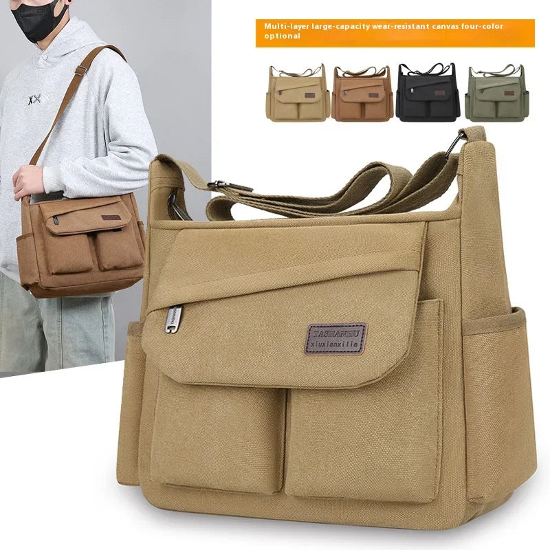 Men’s Canvas Messenger Bag – Multi-Pocket Travel Shoulder Satchel - Evallys.com